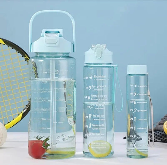 Set of 3 Motivational Transparent Water Bottle,2 litre, 700ml, 300ml Capacity, Airtight & Spill-Proof 100% Recyclable Plastic, Sports, Gym (Multicolor)