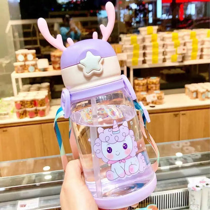 Cartoon water bottle with straw