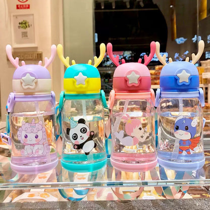 Cartoon water bottle with straw