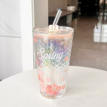 Floral glass tumbler