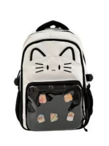 Japanese Style Ins Cute Cat Backpack Women's Transparent Pumpy Pain Bag New Large Capacity Schoolbag Backpack for Middle School Students