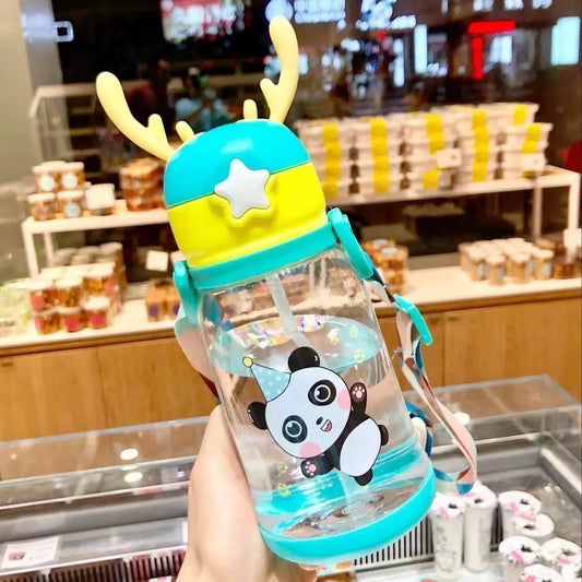 Cartoon water bottle with straw