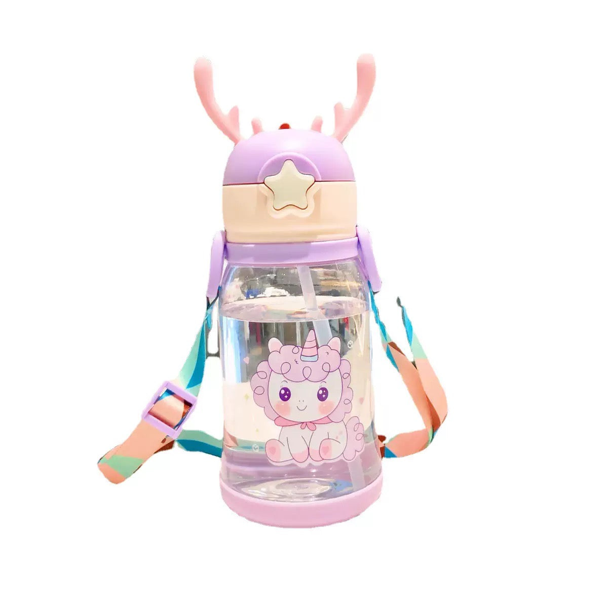Cartoon water bottle with straw