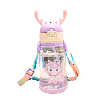 Cartoon water bottle with straw
