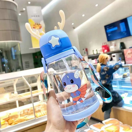 Cartoon water bottle with straw