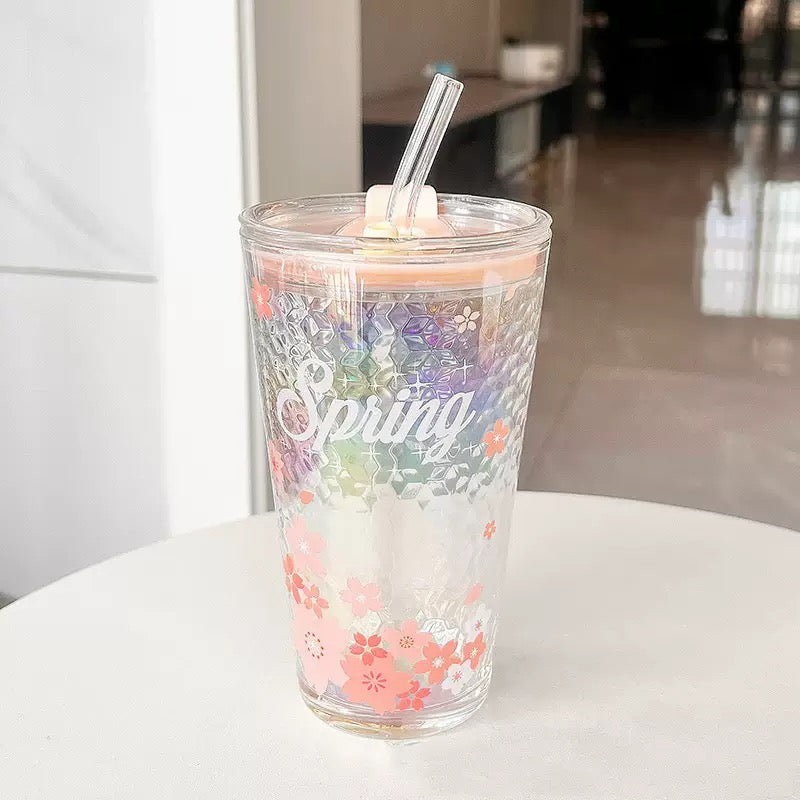 Floral glass tumbler