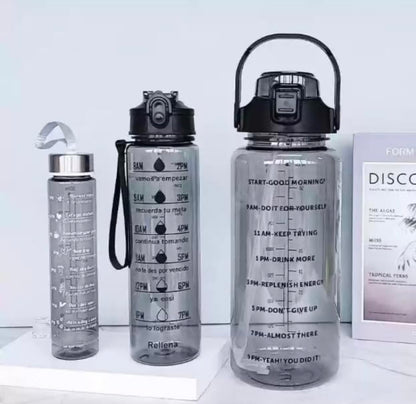 Set of 3 Motivational Transparent Water Bottle,2 litre, 700ml, 300ml Capacity, Airtight & Spill-Proof 100% Recyclable Plastic, Sports, Gym (Multicolor)