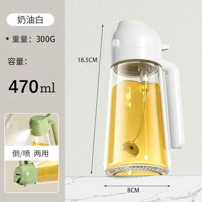 500ml 2 in 1 Olive Oil Sprayer and Oil Dispenser Bottle for Kitchen, Glass Oil Bottle with Premium Nozzle, Oil Sprayer for Air Fryer, Salad,BBQ,Roasting etc .