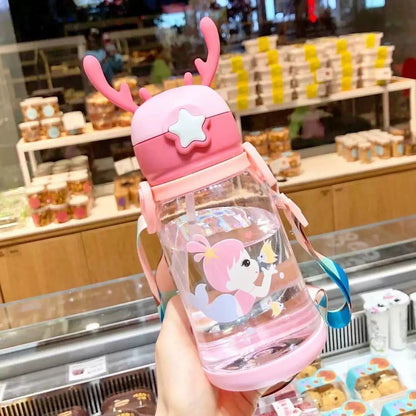 Cartoon water bottle with straw