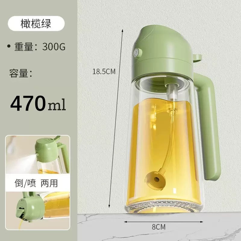 500ml 2 in 1 Olive Oil Sprayer and Oil Dispenser Bottle for Kitchen, Glass Oil Bottle with Premium Nozzle, Oil Sprayer for Air Fryer, Salad,BBQ,Roasting etc .