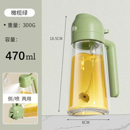 500ml 2 in 1 Olive Oil Sprayer and Oil Dispenser Bottle for Kitchen, Glass Oil Bottle with Premium Nozzle, Oil Sprayer for Air Fryer, Salad,BBQ,Roasting etc .