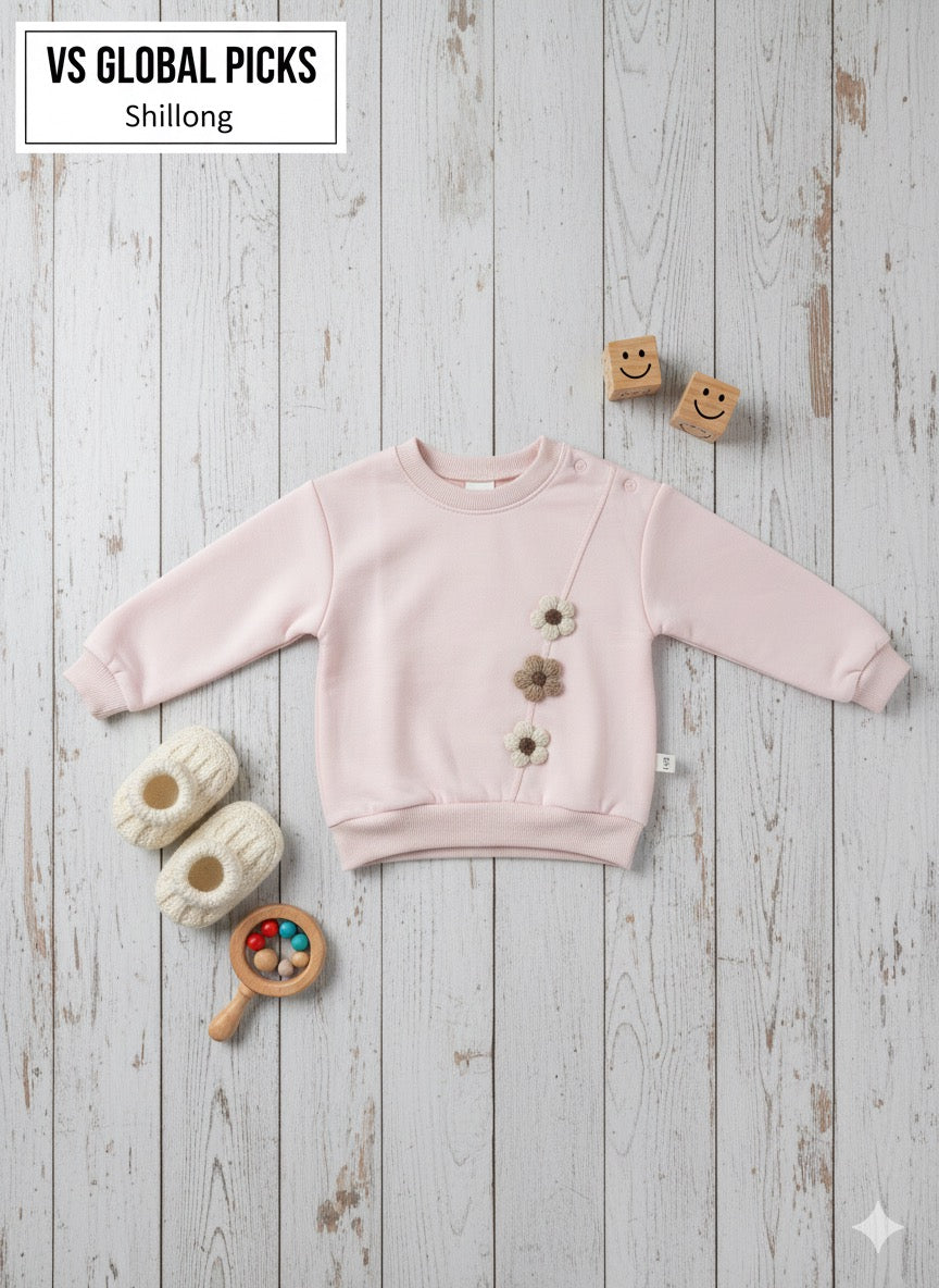 🌼 Baby Cozy Floral Sweatshirt – Soft Cream (Unisex)
