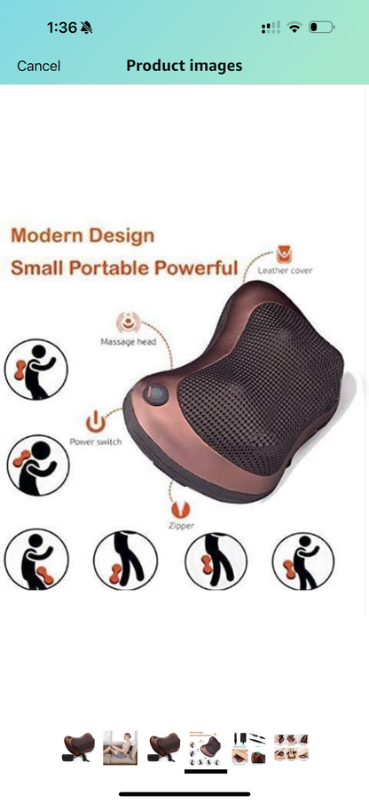 TECHOCEAN FAB ™ Electronic Massage Pillow Massager Cushion – Heated Back and Neck Massage for Car, Home, and Office