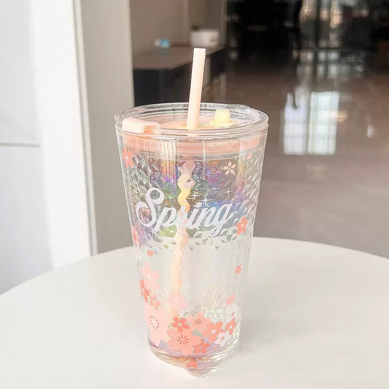 Floral glass tumbler