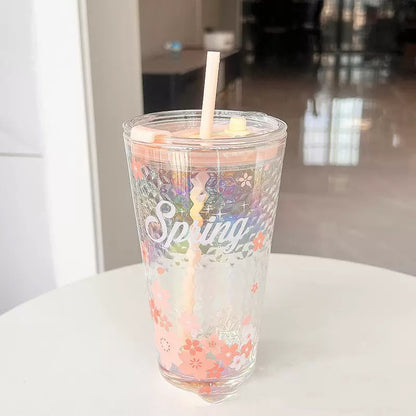 Floral glass tumbler