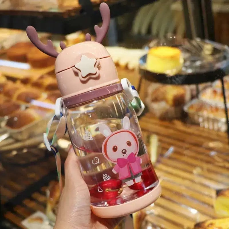 Cartoon water bottle with straw