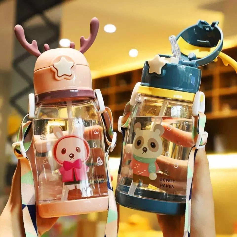 Cartoon water bottle with straw