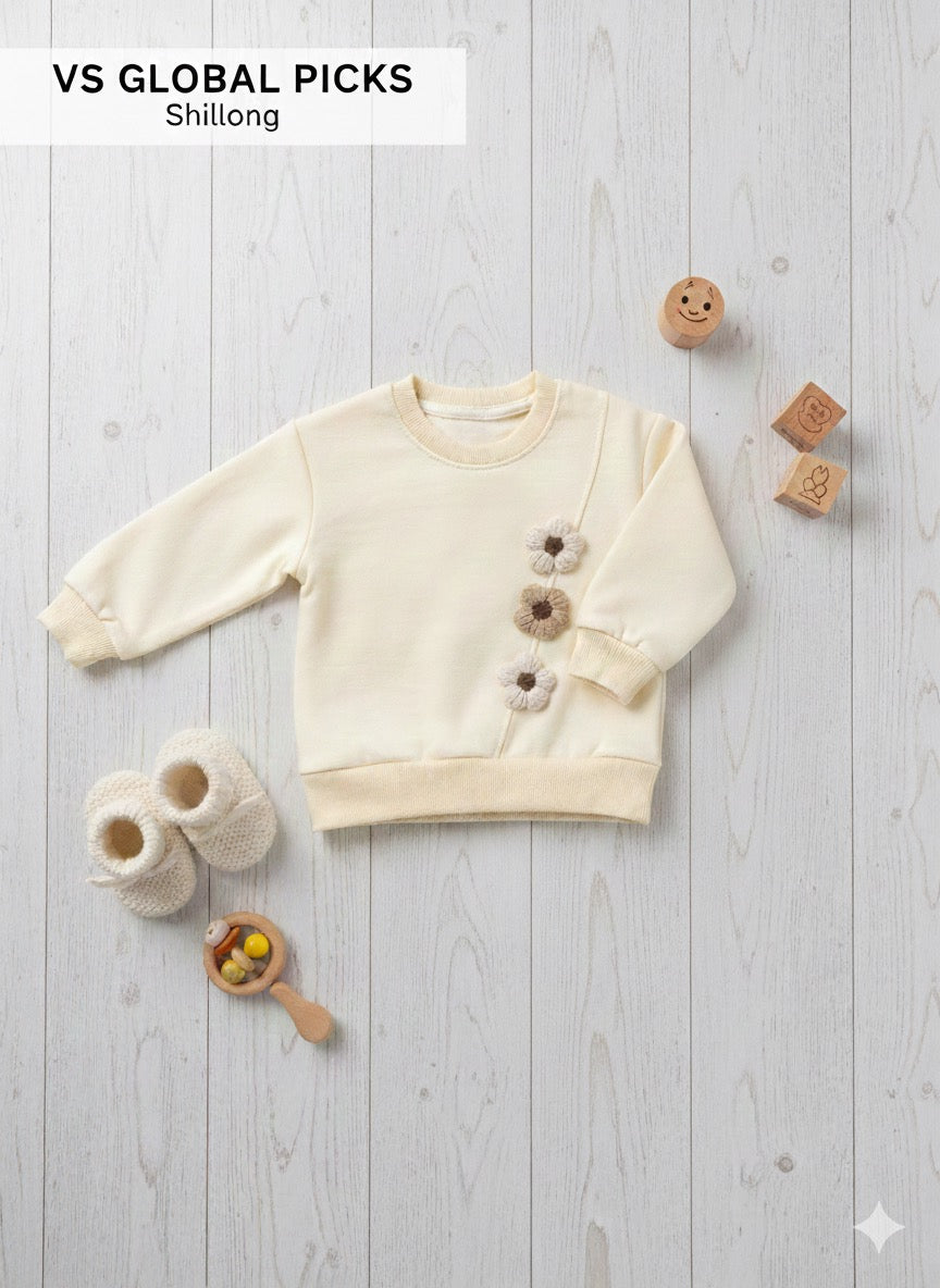 🌼 Baby Cozy Floral Sweatshirt – Soft Cream (Unisex)