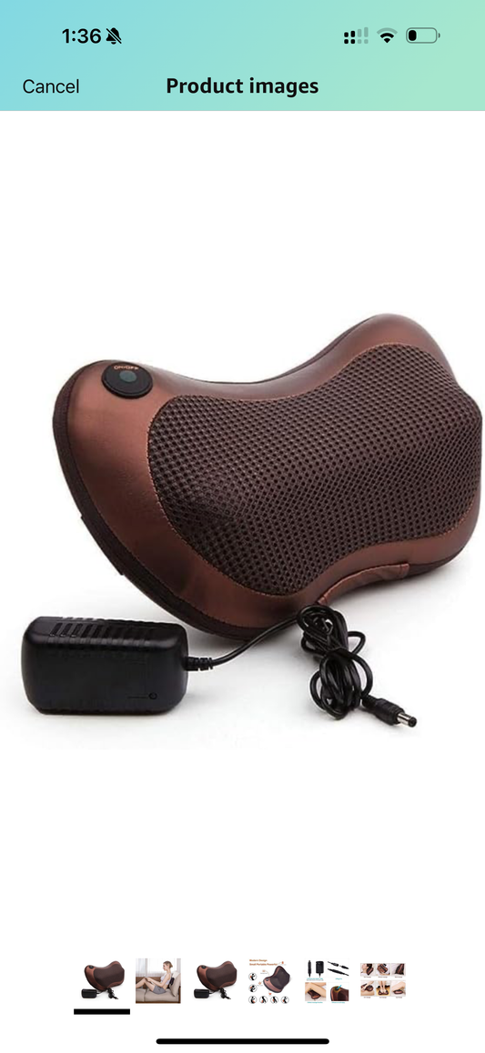 TECHOCEAN FAB ™ Electronic Massage Pillow Massager Cushion – Heated Back and Neck Massage for Car, Home, and Office