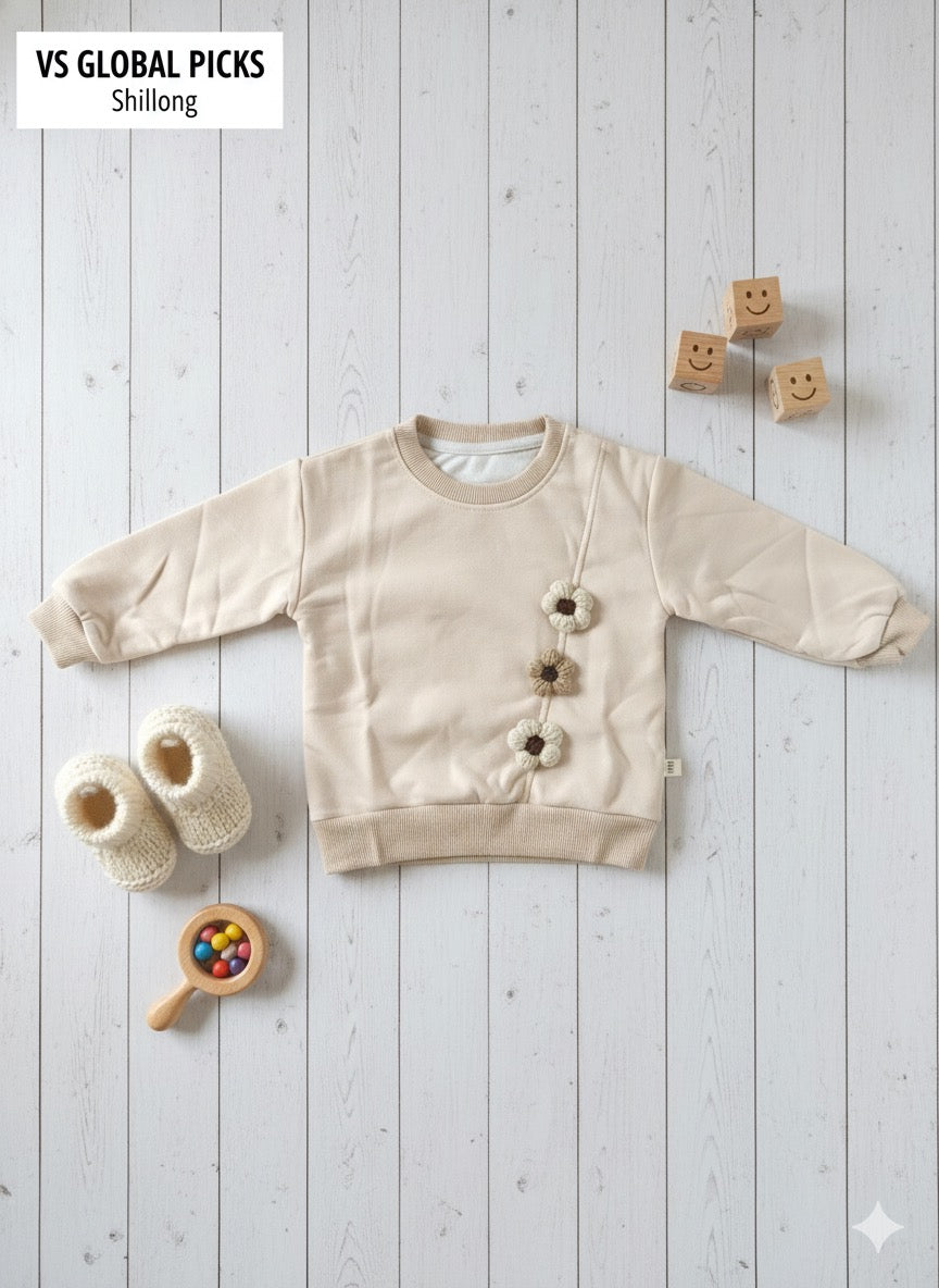 🌼 Baby Cozy Floral Sweatshirt – Soft Cream (Unisex)