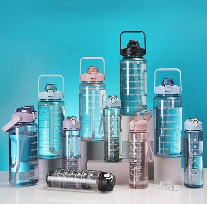 Set of 3 Motivational Transparent Water Bottle,2 litre, 700ml, 300ml Capacity, Airtight & Spill-Proof 100% Recyclable Plastic, Sports, Gym (Multicolor)